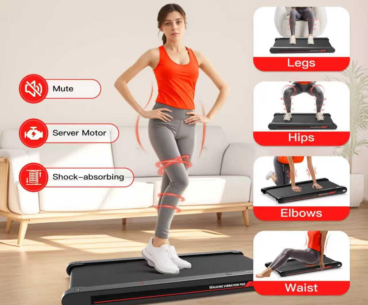 Sperax 4-in-1 Vibration für Laufband für Zuhause mit App Bluetooth 0.3-6km/h den Heim - und Walking Vibration Pad Bürogebrauch und Fernbedienung - Vibration für Zuhause und Büro (Grau)