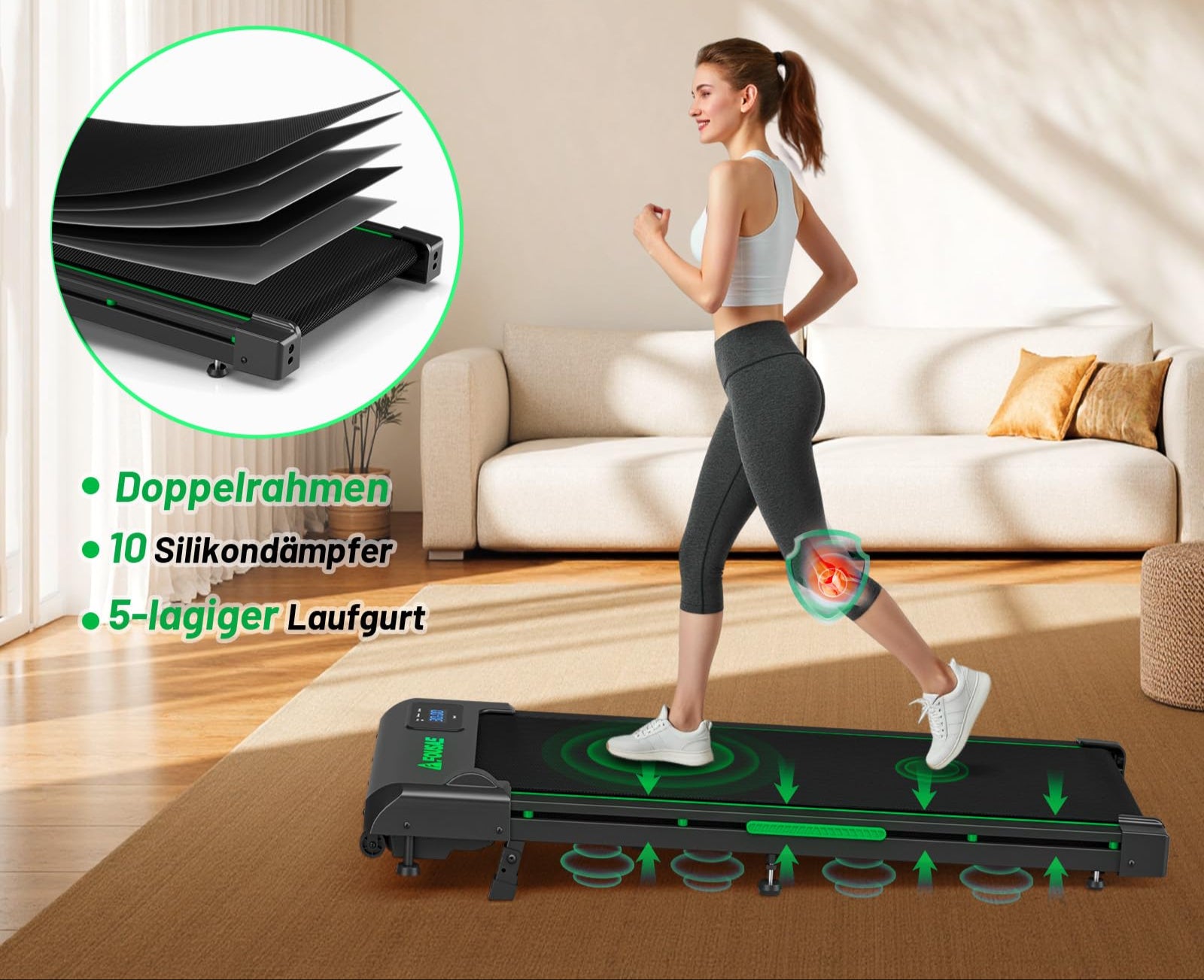 FOUSAE Walking Pad, 1-10 km/h Laufband für Zuhause mit 9% Steigung, 2.5HP Walking Machine für Zuhause & Büro mit LED-Anzeige, Fernbedienung, 12 Programes, Doppelter Stoßdämpfung Bis 150kg Belastbar