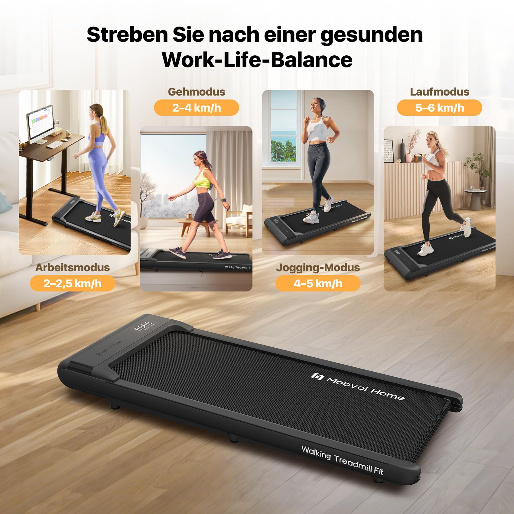 Mobvoi Walking Pad Intelligente KI Untertisch-Laufband, Tragbar, klein, 2-in-1-Laufbänder für Zuhause und Büro, Walking-Jogging-Laufband, TicSports Zwift Kinomap, Fernbedienung, 6 km/h, Platzsparend