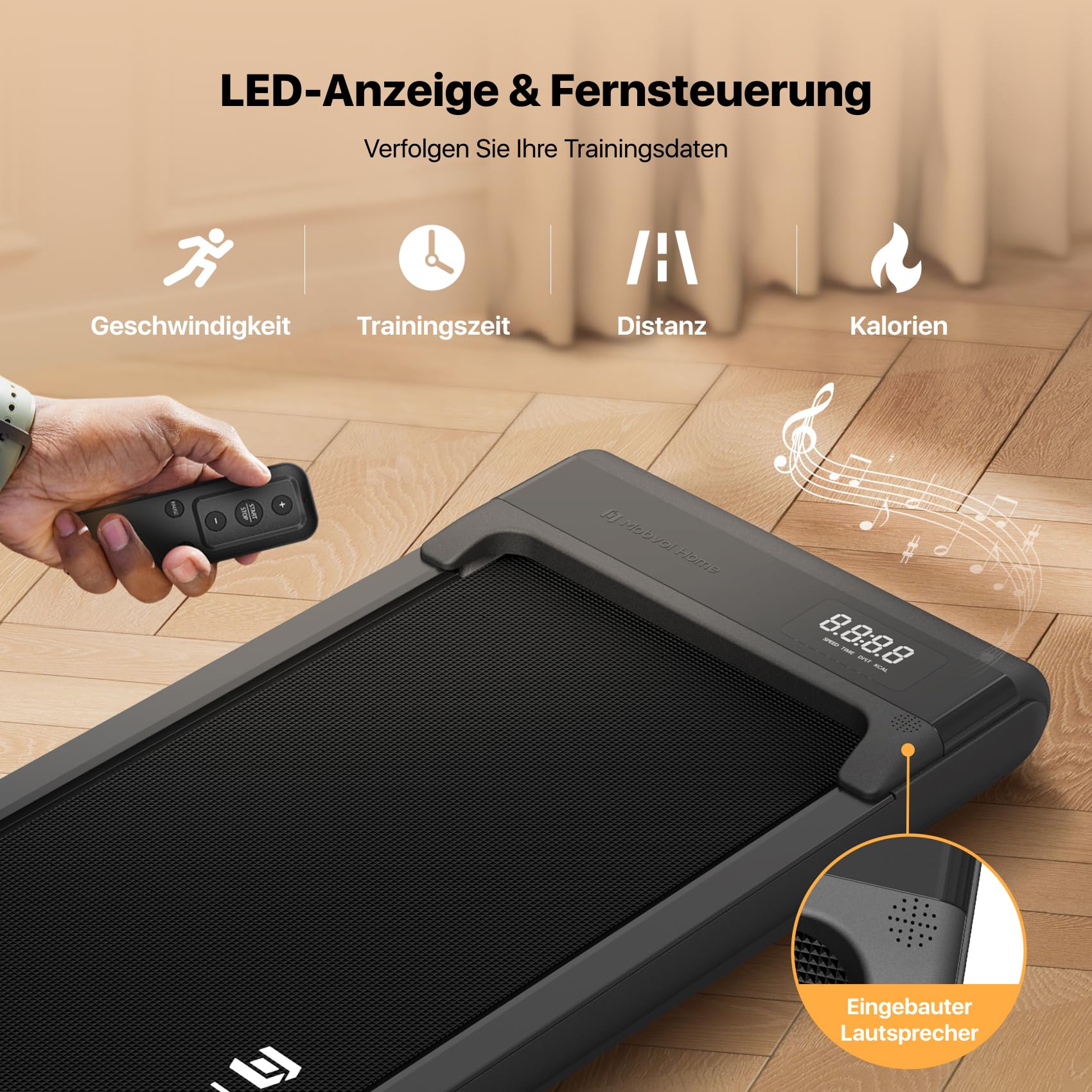 Mobvoi Walking Pad Intelligente KI Untertisch-Laufband, Tragbar, klein, 2-in-1-Laufbänder für Zuhause und Büro, Walking-Jogging-Laufband, TicSports Zwift Kinomap, Fernbedienung, 6 km/h, Platzsparend
